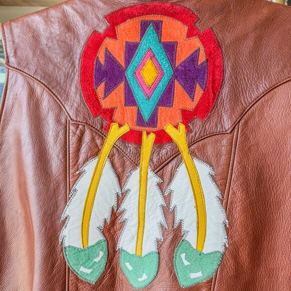 Arturo by Burray Olson Genuine Leather Vest Southwestern/Native American Motif - Picture 4 of 9